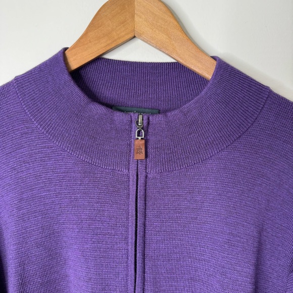 Turtleson‎ Purple 100% Extra Dine Merino Wool Golf Prep Quarter Zip Sweater - Picture 4 of 10